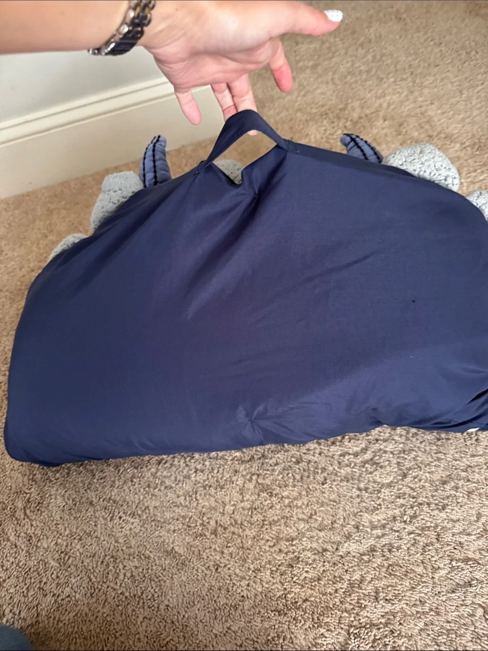 Pottery Barn Navy Blue Kids Sleeping Bag with Dinosaur Hood ( personalized)